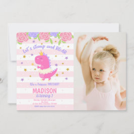 Princess Dinosaur Birthday Photo Invitation Kaart
