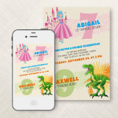 Princess Dinosaur gezamenlijke dubbele verjaardag  Kaart