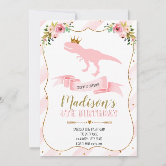 Princess dinosaur partijuitnodiging kaart (Voorkant)
