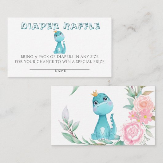 Princess Dinosaur Peony Diaper Raffle Baby shower Visitekaartje (Voorkant / Achterkant)