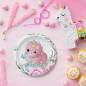 Princess Dinosaur Pink Peonies Baby shower Papieren Bordje (Feest)