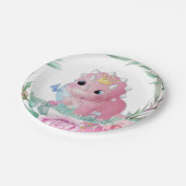Princess Dinosaur Pink Peonies Baby shower Papieren Bordje (Gekanteld)