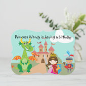 Princess Dragon en Knight Birthday Invite Kaart (Staand voorkant)