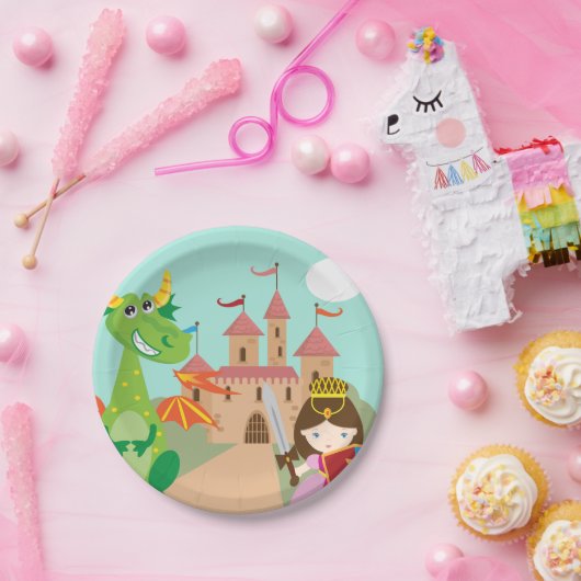 Princess Dragon en Knight Papieren Bordje (Feest)