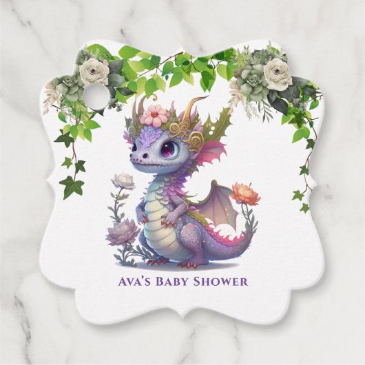 Princess Dragon Florals Meisje Baby shower Dank u Bedankjes Labels (Voorkant)
