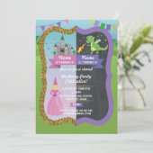 Princess & Dragon Joint Boy Girl Birthday Invites Kaart (Staand voorkant)