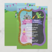 Princess & Dragon Joint Boy Girl Birthday Invites Kaart (Voorkant / Achterkant)