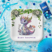Princess Dragon met Bloemen Meisje Baby shower Papieren Bordje (Feest)