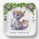 Princess Dragon met Bloemen Meisje Baby shower Papieren Bordje (Voorkant)
