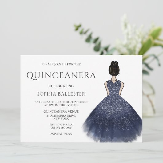 Princess Dress Nany Indigo Wonderland Quinceanera Kaart (Staand voorkant)