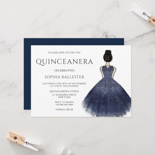 Princess Dress Nany Indigo Wonderland Quinceanera Kaart (Voorkant / Achterkant in situ)