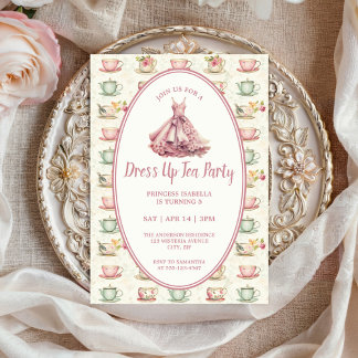 Princess Dress Up Tea Party Pink Floral Kaart