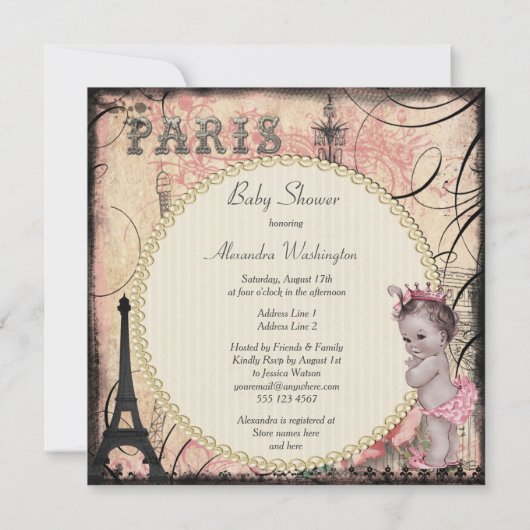 Princess Eiffel Tower & Chandelier Baby shower Kaart (Achterkant)