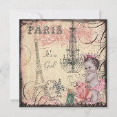 Princess Eiffel Tower & Chandelier Baby shower Kaart (Voorkant)
