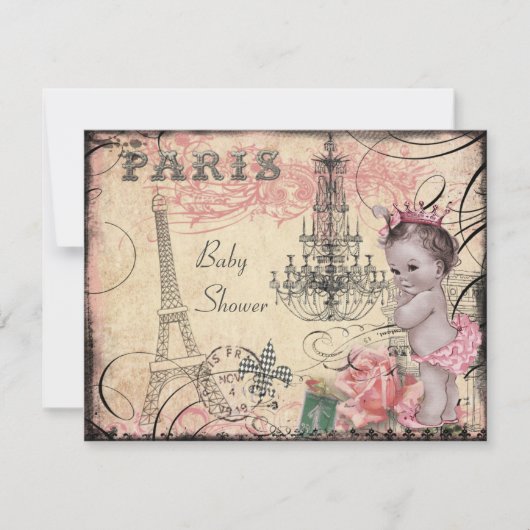 Princess Eiffel Tower & Chandelier Baby shower Kaart (Voorkant)