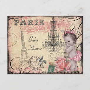 Princess Eiffel Tower & Chandelier Baby shower Kaart