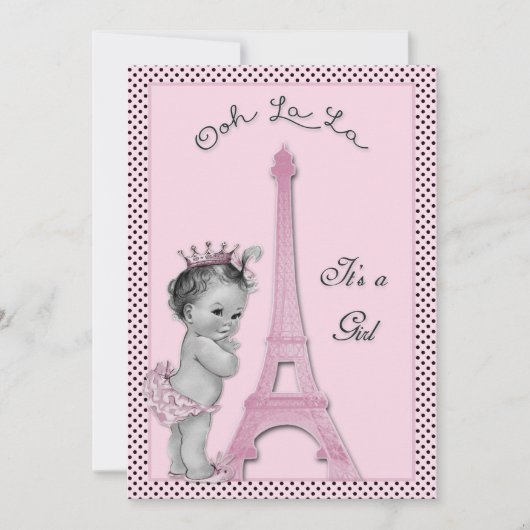 Princess Eiffel Tower Polka Dots Baby shower Kaart (Voorkant)