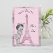Princess Eiffel Tower Polka Dots Baby shower Kaart (Staand voorkant)