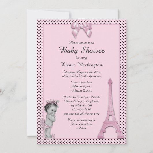 Princess Eiffel Tower Polka Dots Baby shower Kaart (Achterkant)