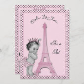 Princess Eiffel Tower Polka Dots Baby shower Kaart (Voorkant / Achterkant)