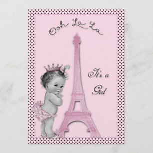 Princess Eiffel Tower Polka Dots Baby shower Kaart