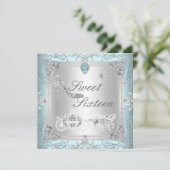 Princess Elegant Diamond Blue Sweet 16 Zestien Kaart (Staand voorkant)