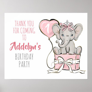 Princess Elephant Balloon Birthday Party Dank u Poster