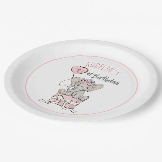 Princess Elephant Balloon kinddag Papieren Bordje (Gekanteld)