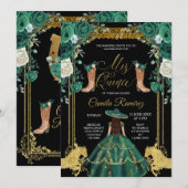 Princess emerald Green & Gold Charra Mis Quince Kaart (Voorkant / Achterkant)