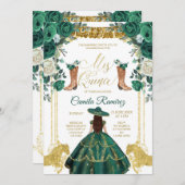 Princess Emerald Green & Gold Girl Sweet 15th Kaart (Voorkant / Achterkant)