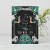 Princess Emerald Green & Silver Girl Sweet 15th Kaart (Staand voorkant)