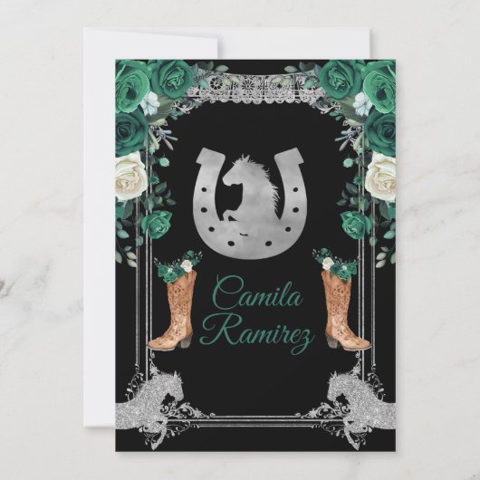 Princess Emerald Green & Silver Girl Sweet 15th Kaart (Achterkant)