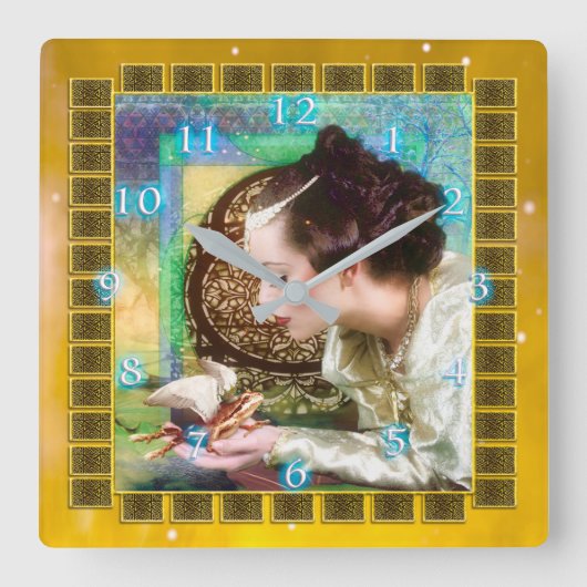 Princess en de Frog Prince Vierkante Klok (Voorkant)