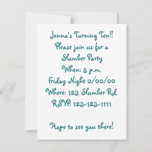 Princess en de Pea-uitnodiging Kaart (Achterkant)