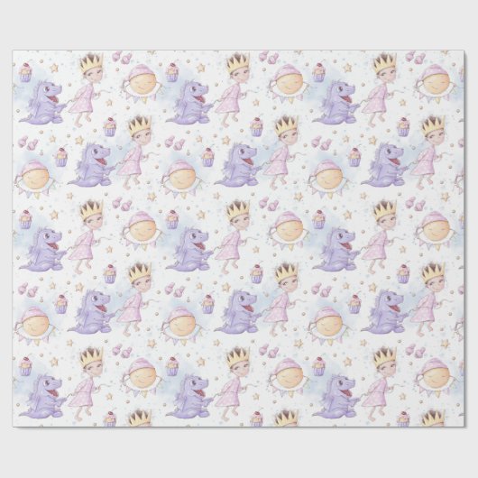 Princess en drakenpapier cadeaupapier (Vlak)