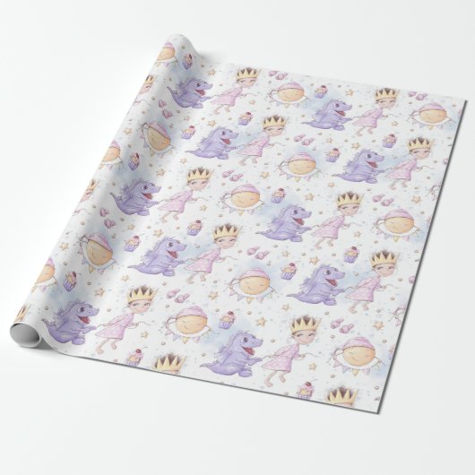Princess en drakenpapier cadeaupapier (Uitgerold)
