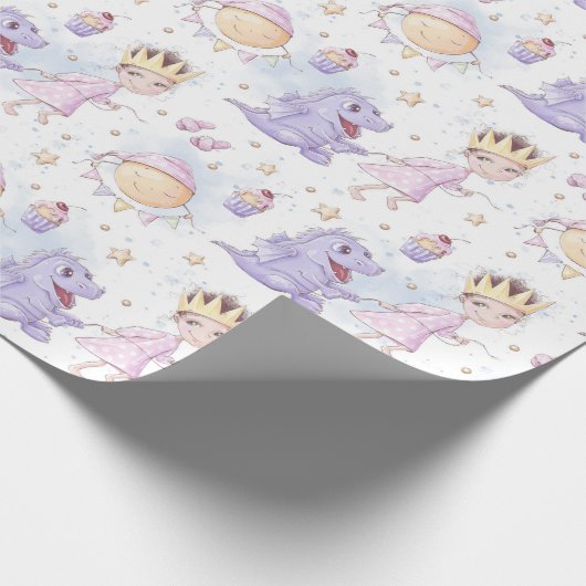 Princess en drakenpapier cadeaupapier (Hoek)