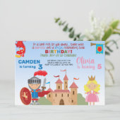 Princess en knight siblings verjaardagsuitnodiging kaart (Staand voorkant)