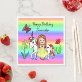 Princess en Unicorn Rainbow Birthday personalisere Servet (Insitu)