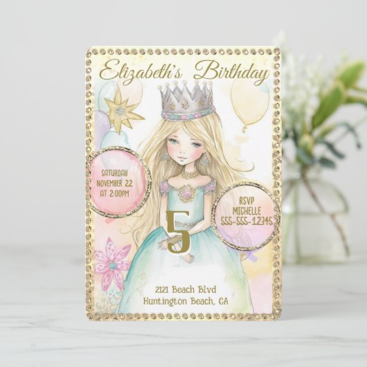 Princess Fairy Birthday Party Invitation Kaart (Staand voorkant)