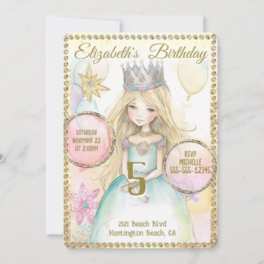 Princess Fairy Birthday Party Invitation Kaart (Voorkant)