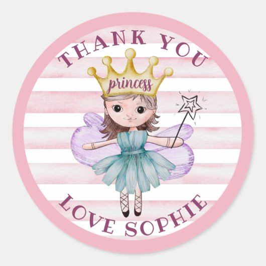 Princess Fairy Pink & Gold Hartelijk dank Ronde Sticker (Voorkant)