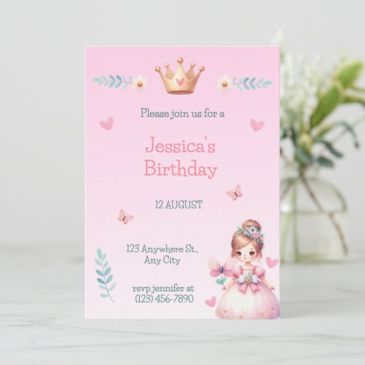 Princess Fairytale Birthday Party Invitation Kaart (Staand voorkant)