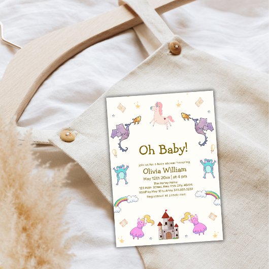 Princess Fairytale Dragon Unicorn Baby shower Kaart