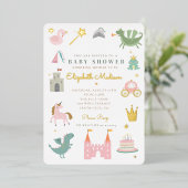 Princess fairytale eenorn Baby shower Folie Uitnodiging (Staand Voorkant)