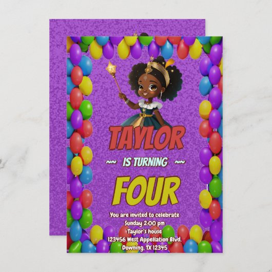 Princess Fairytale Royal Verjaardagsuitnodiging Kaart (Voorkant / Achterkant)