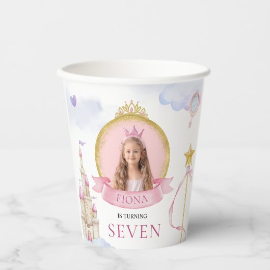 Princess Fairytale Schattige Pink Girl's foto Verj Papieren Bekers (Voorkant)