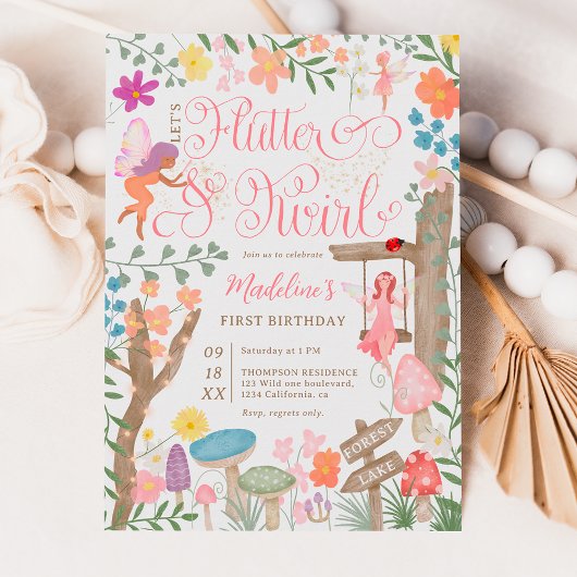 Princess feiry paddenstoelen bloemen 1 e verjaarda kaart