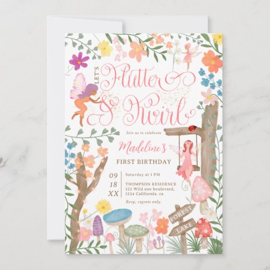 Princess feiry paddenstoelen bloemen 1 e verjaarda kaart (Voorkant)