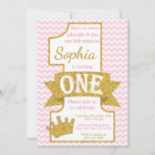 Princess First Birthday Invitation | Roze en goud Kaart (Voorkant)